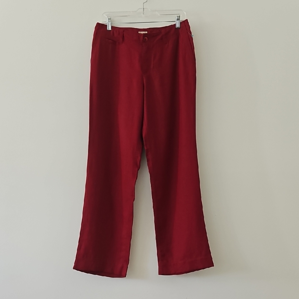 Dark Cherry Red Linen Wide Leg Trousers Modern Prep Size‎ 8